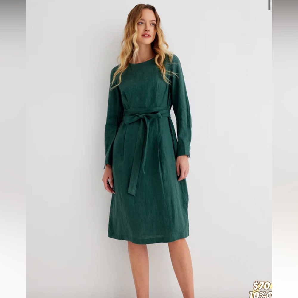 GREEN LINEN DRESS GRAE COVE ADEN COASTAL COWGIRL CABINCORE - Picture 6 of 6